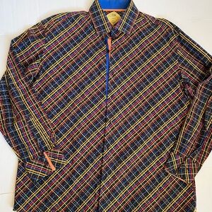 Steven Land Trim Fit Multicolor Plaid Dress Shirt Size XL – Excellent Condition